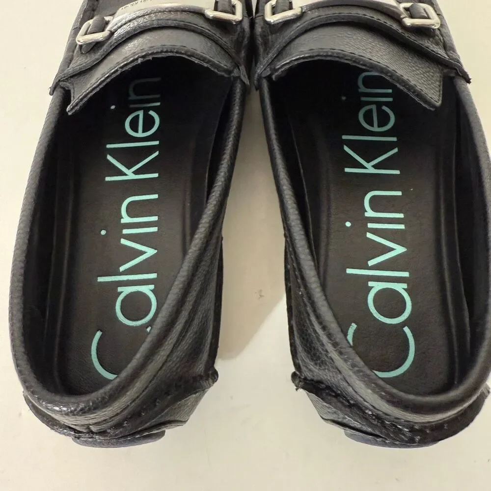 Calvin Klein Mens Mikos Black Tumbled Leather Minimalist Driving Loafer Size 8.5